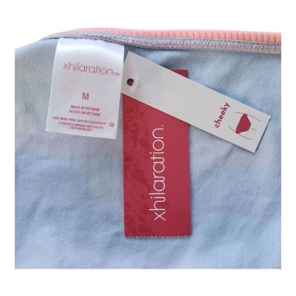 Xhilaration Bikini Bottom Women Size M Multicolor Stripe Cheeky Ribbed Blue Pink - Picture 6 of 9